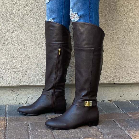 Urban Outfitters Shoes - Texas Brown OTK Flat Riding Boots w Gold Detail